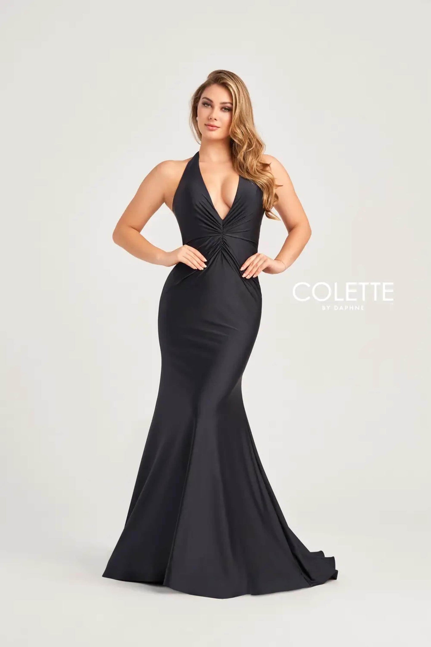 Colette By Daphne CL5199 - Plunging Halter Prom Dress