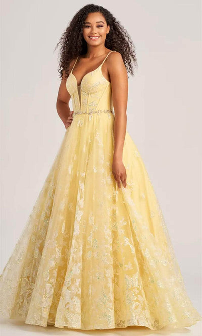 Colette By Daphne CL5233 - Plunging V-Neck A-Line Evening Dress Prom Dresses 00 / Yellow