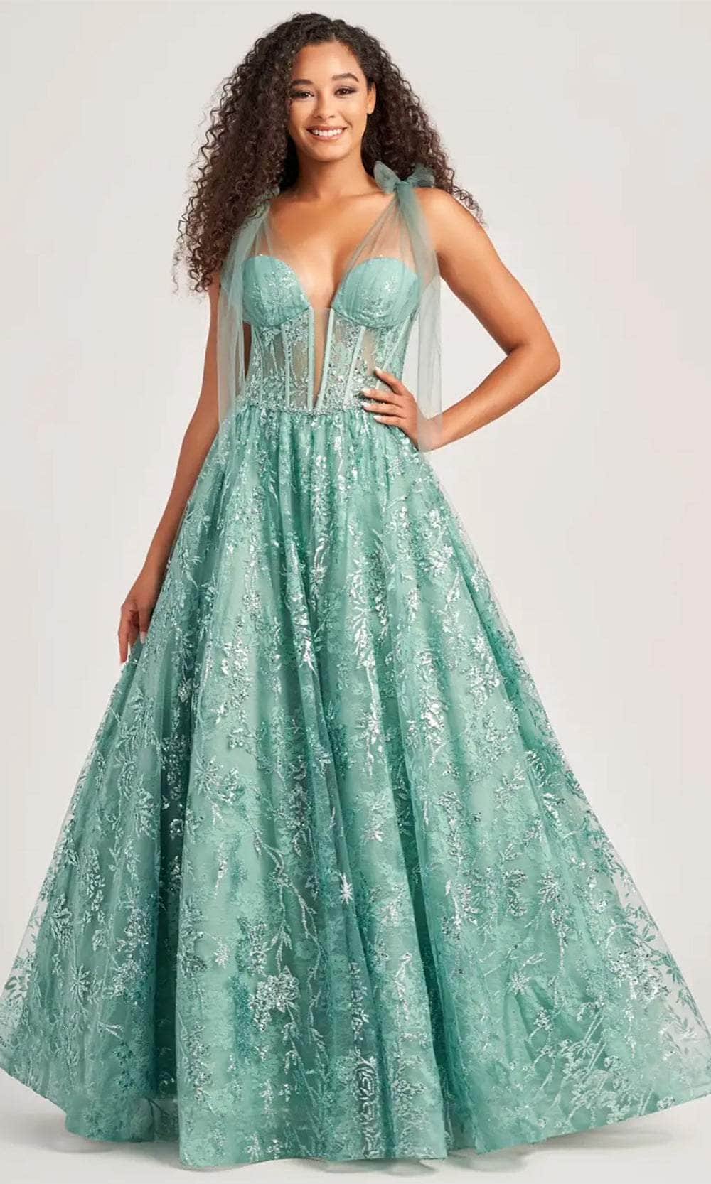 Colette By Daphne CL5236 - Illusion V-Neck Evening Dress Evening Dresses 00 / Sage