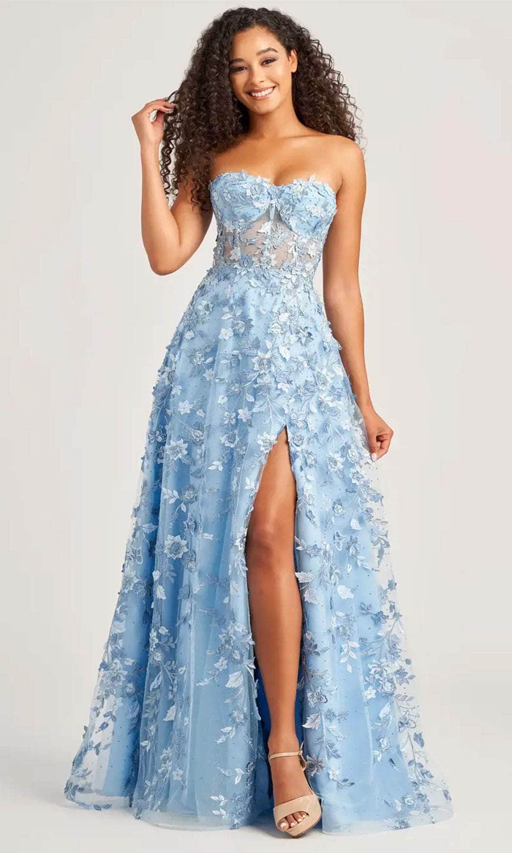Colette By Daphne CL5249 - Beaded Lace Prom Dress Prom Dresses 00 / Light Blue