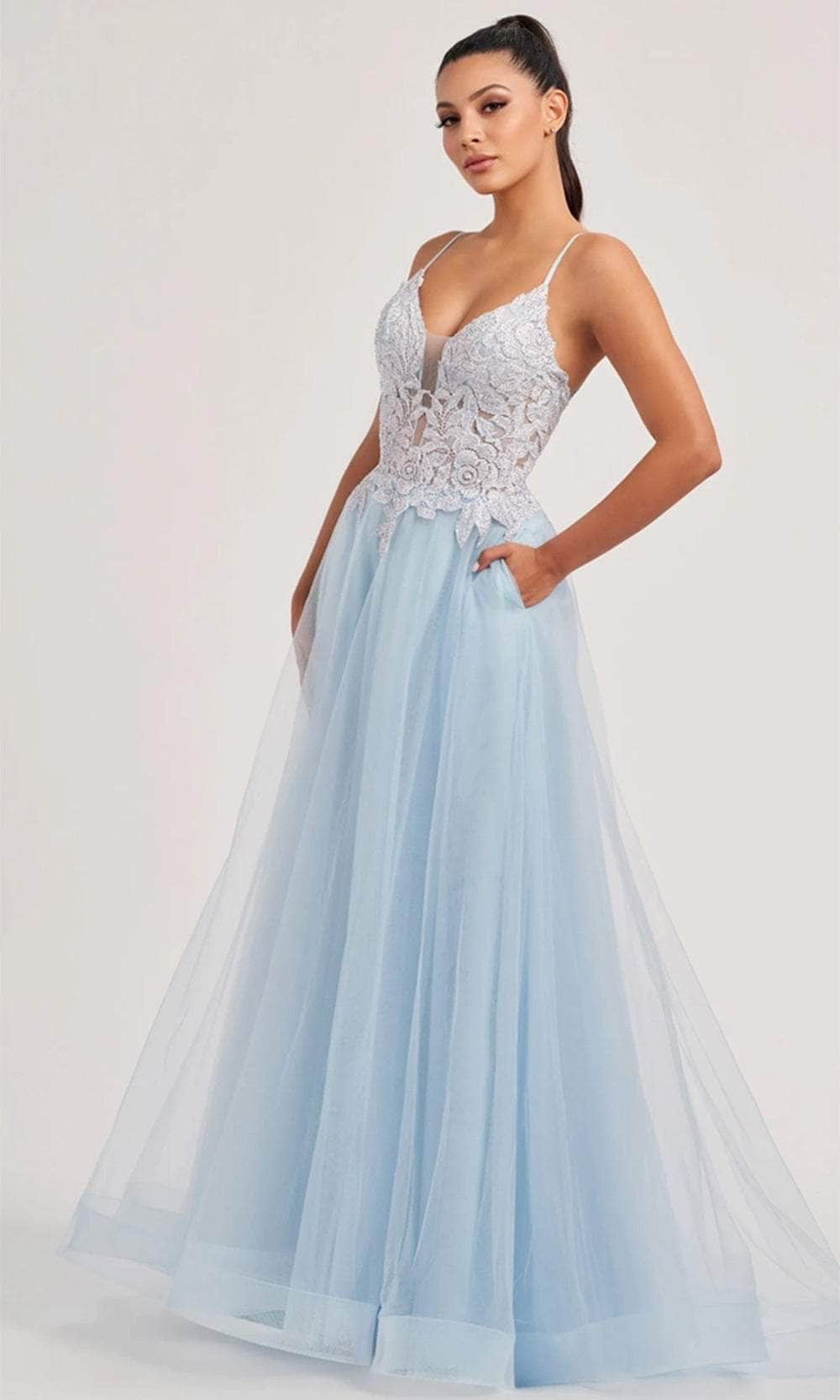 Colette By Daphne CL8100 - Appliquer Tulle Prom Gown Prom Dresses / 00  Lt.Blue