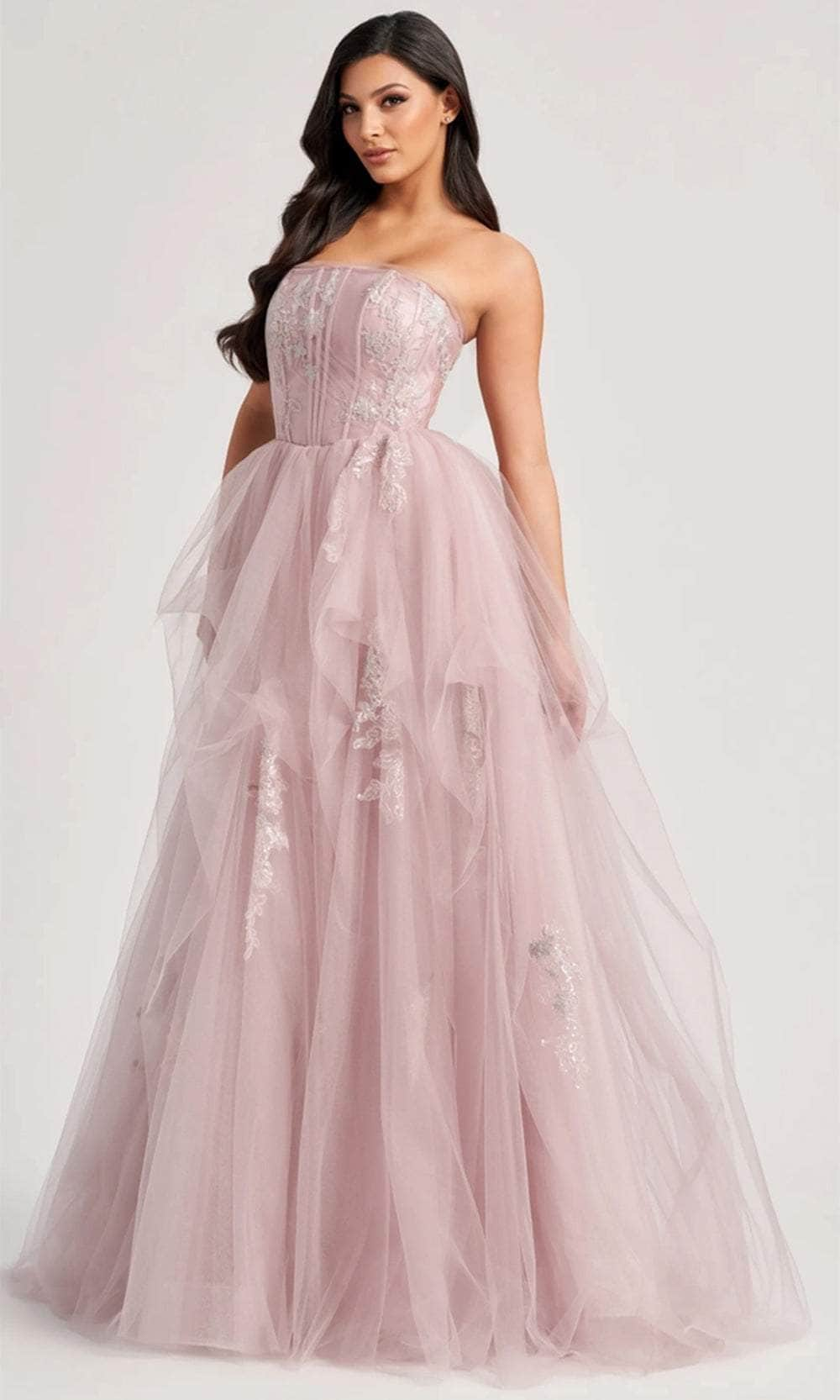 Colette By Daphne CL8120 - Strapless Ruffle Trimmed Gown Prom Dresses / 00  Blush