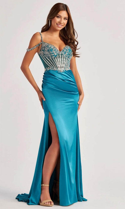 Colette By Daphne CL8460 - Strappy Bejeweled Prom Dress Prom Dresses / 00  Turquoise