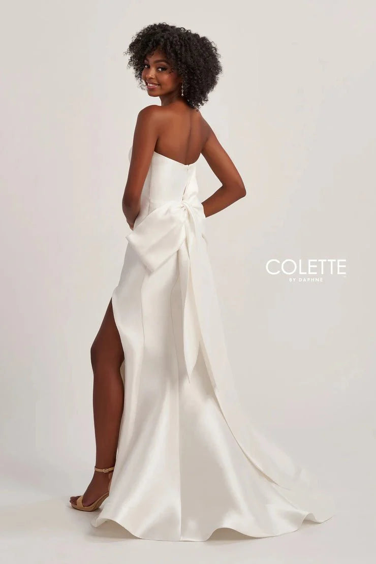 Colette By Daphne CL8470 - Strapless High Slit Gown Prom Dresses / 00  Diamond White