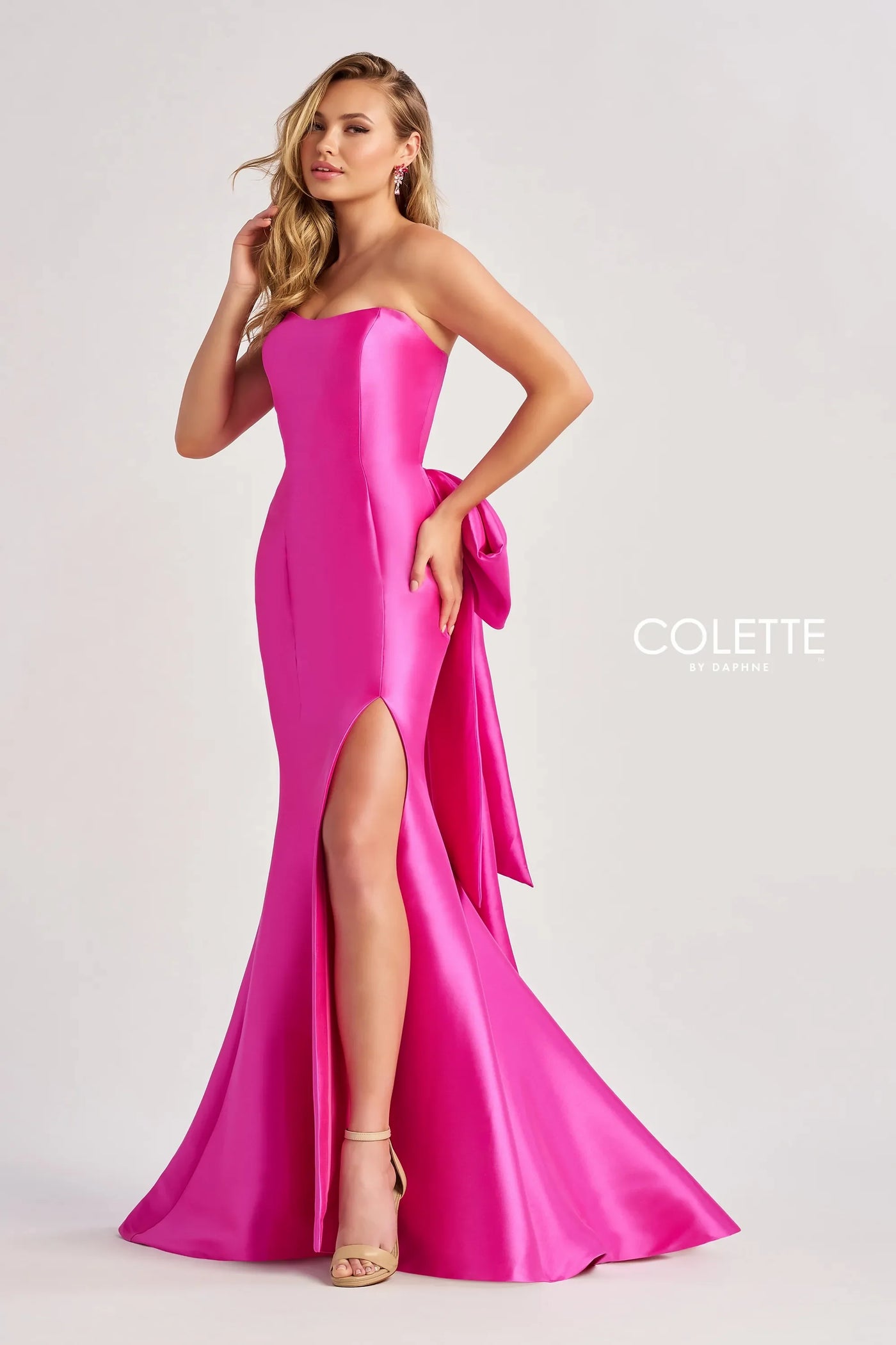 Colette By Daphne CL8470 - Strapless High Slit Gown Prom Dresses / 00  Fuchsia