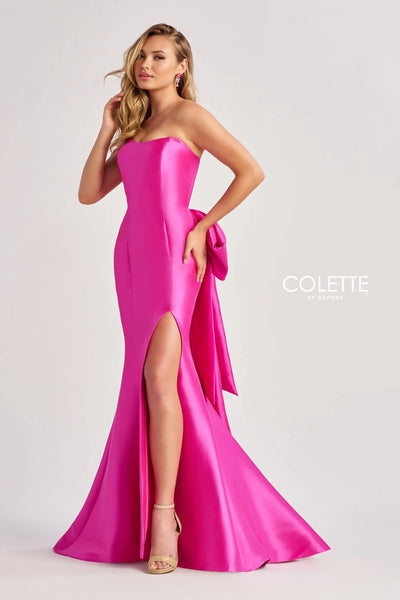 Colette By Daphne CL8470 - Strapless High Slit Gown Prom Dresses / 00  Fuchsia