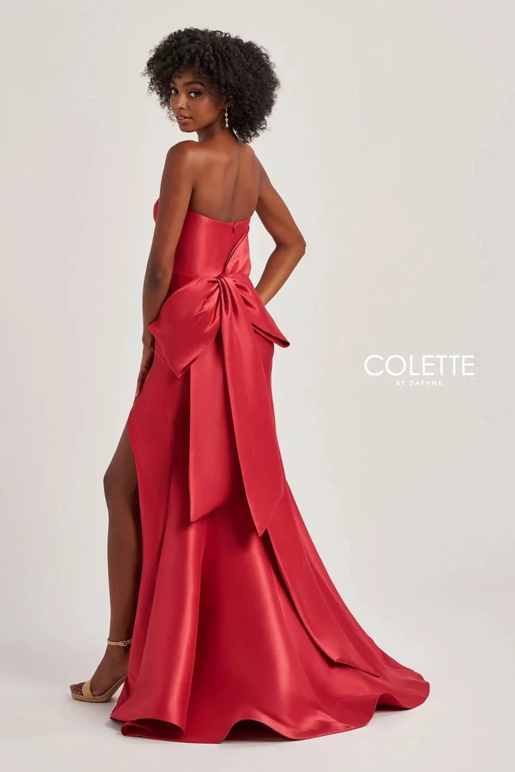 Colette By Daphne CL8470 - Strapless High Slit Gown Prom Dresses / 00  Scarlet