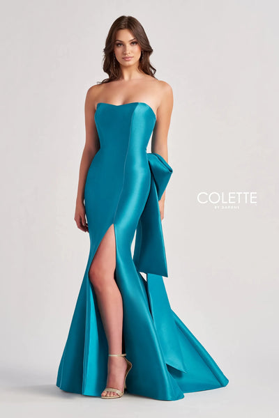 Colette By Daphne CL8470 - Strapless High Slit Gown Prom Dresses / 00  Turquoise