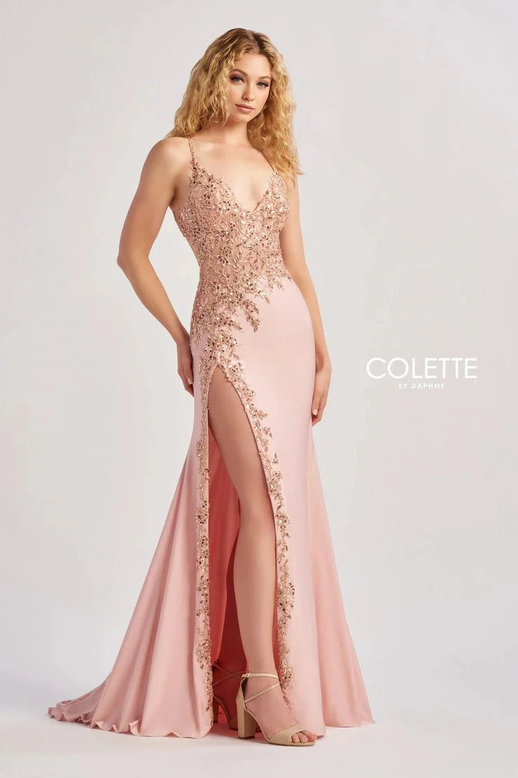 Colette By Daphne CL8535 - Applique Bodice Prom Gown Prom Dresses / 00  Rose Gold