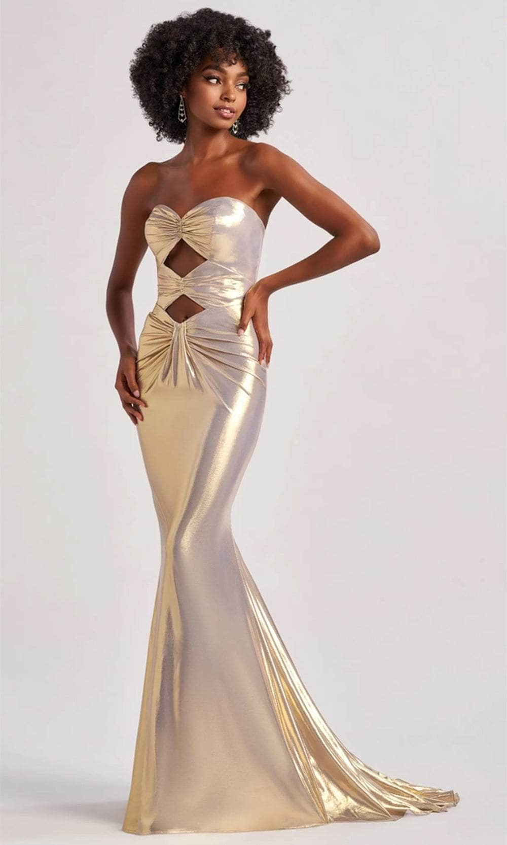 Colette By Daphne CL8545 - Metallic Cutout Prom Gown Prom Dresses / 00  Gold