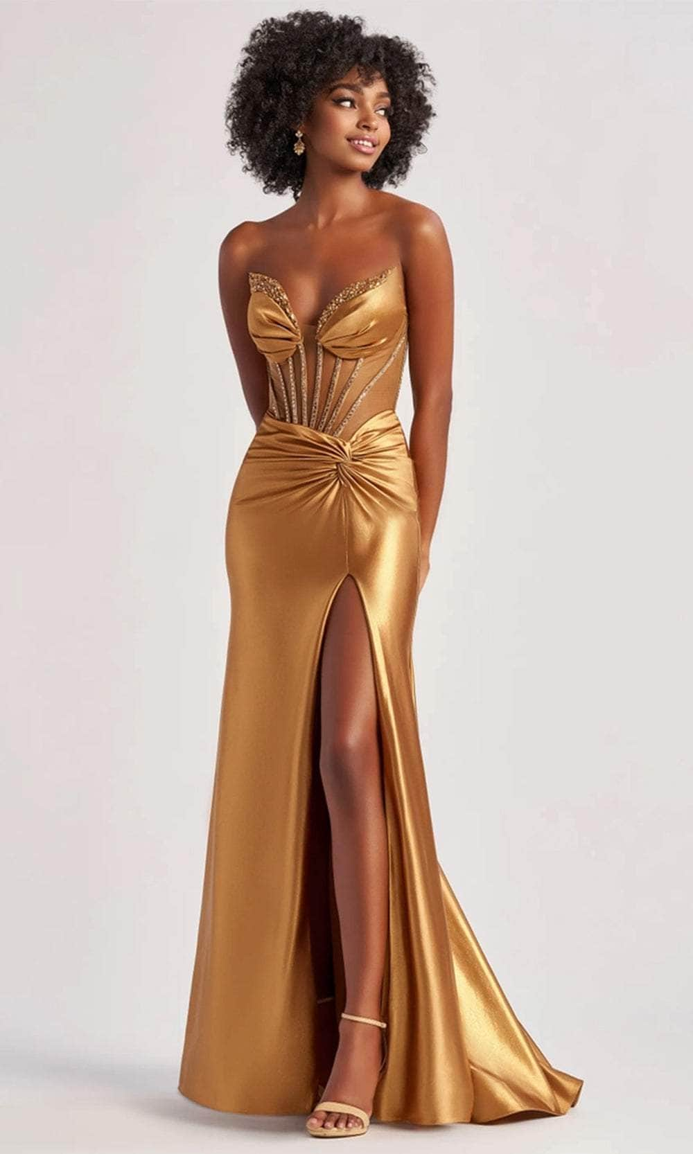 Colette By Daphne CL8560 - Jeweled Corset Long Gown Prom Dresses / 00  Bronze