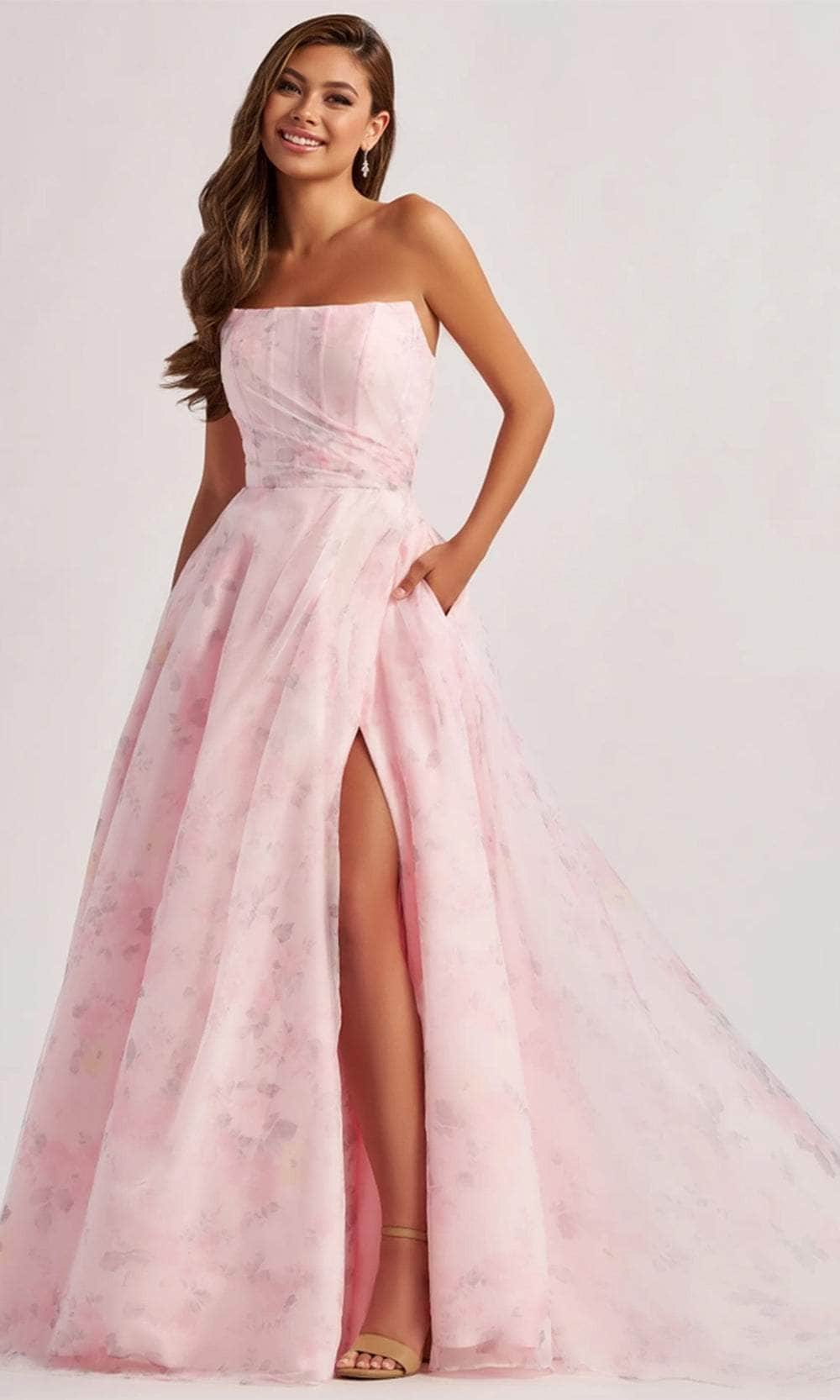 Colette By Daphne CL8635 - Floral Print A-Line Gown Prom Dresses / 00  Lt.Pink