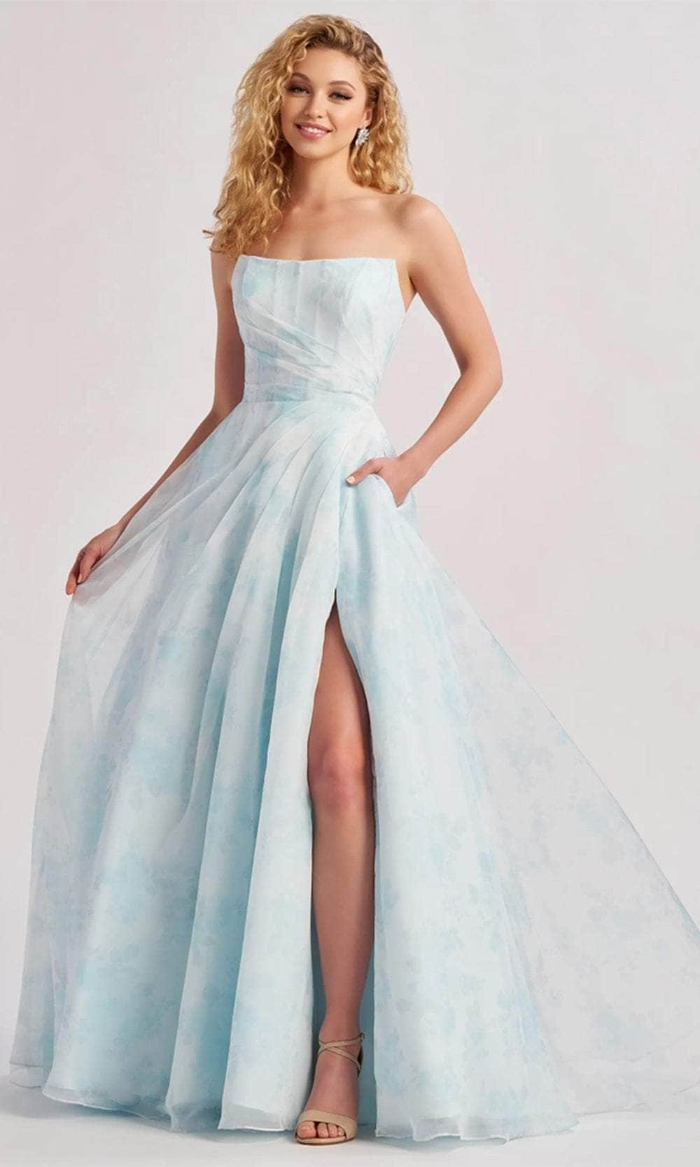 Colette By Daphne CL8635 - Floral Print A-Line Gown Prom Dresses / 00  Sky Blue