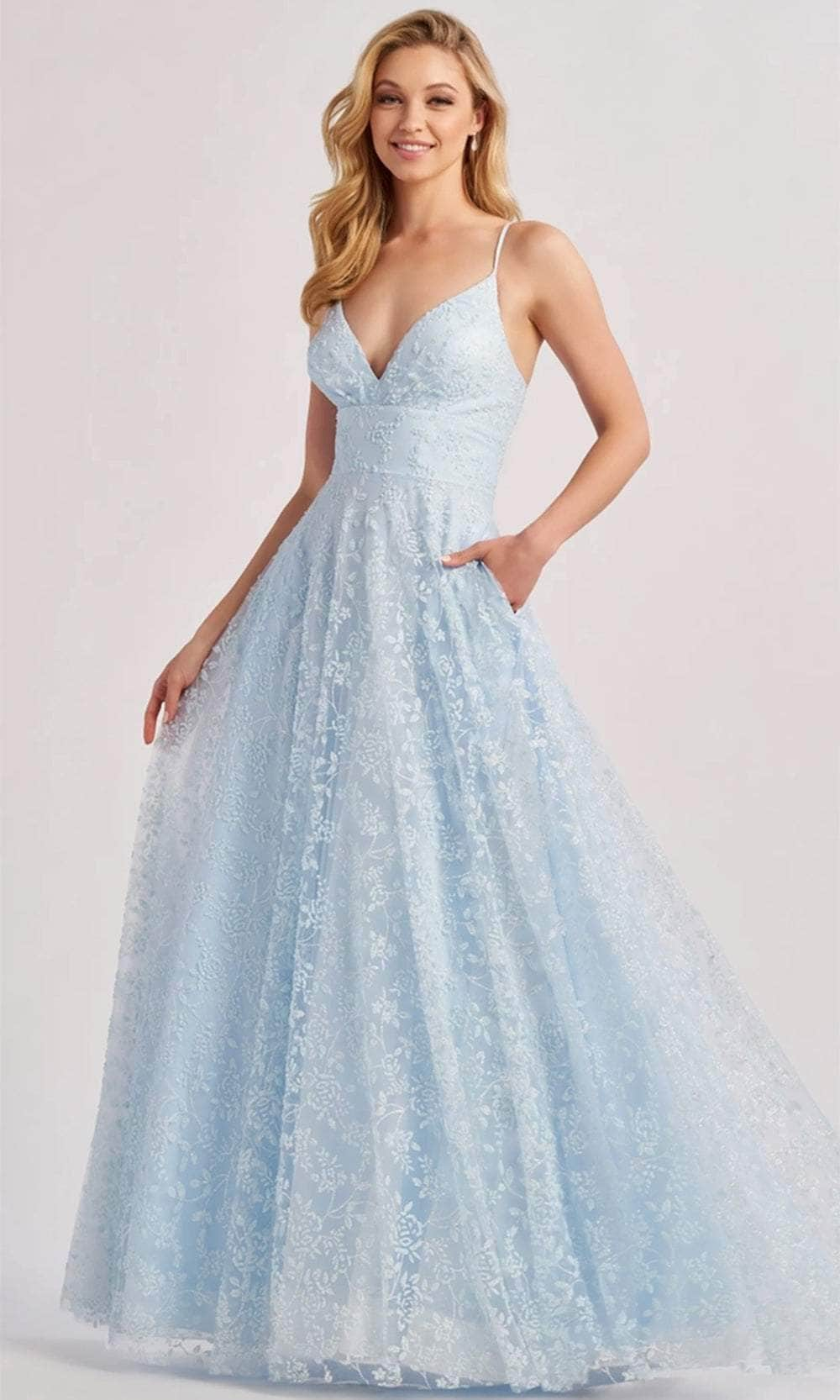 Colette By Daphne CL8650 - Floral Embossed Prom Dress Prom Dresses / 00  Ice Blue