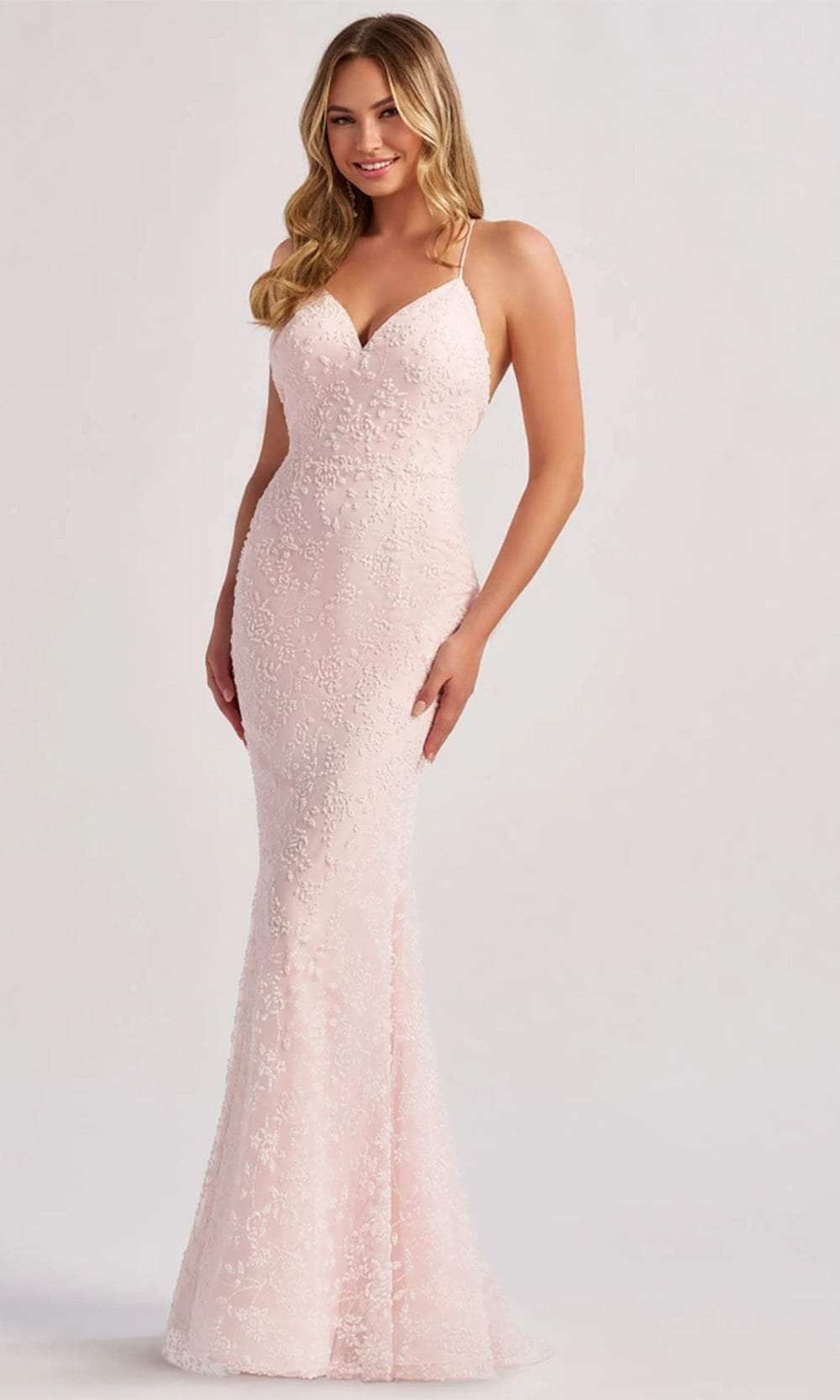 Colette By Daphne CL8655 - Spaghetti Strap Beaded Prom Dress Prom Dresses / 00  Ice Pink