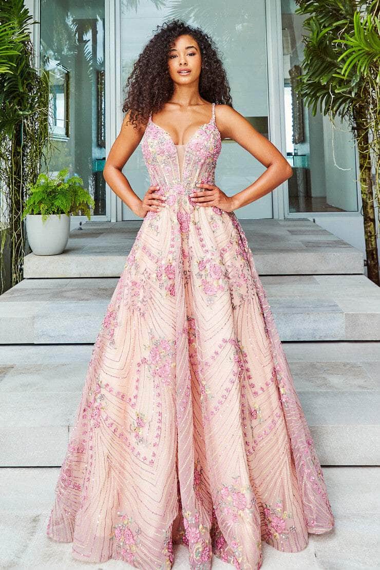Colette For Mon Cheri CL12279 - Floral Lace Prom Dress Prom Dresses 00 / Champagne Multi