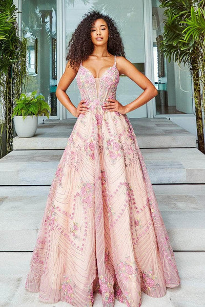 Colette For Mon Cheri CL12279 - Floral Lace Prom Dress Prom Dresses 00 / Champagne Multi