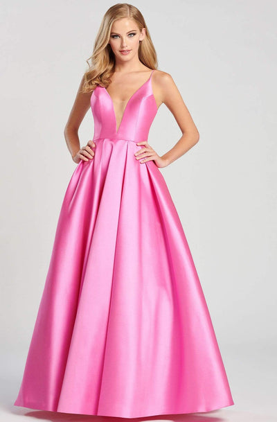 Colette for Mon Cheri - CL19827 Illusion Plunged V Neck Mikado Gown Ball Gowns 0 / Rose Pink