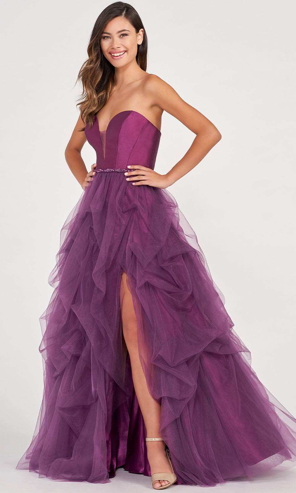 Colette for Mon Cheri CL2023 - Strapless Ruffled A-line Evening Gown Evening Dresses 00 / Plum