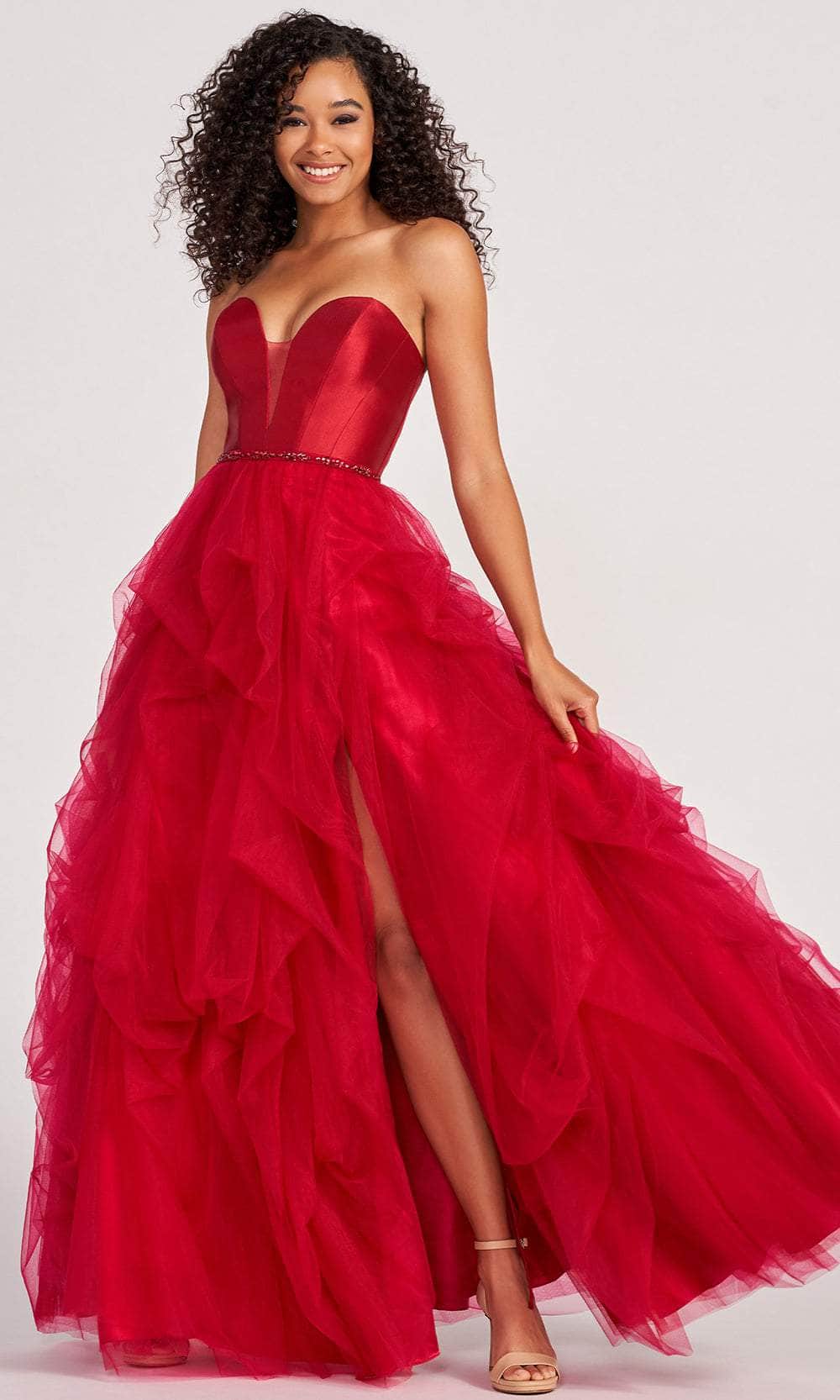 Colette for Mon Cheri CL2023 - Strapless Ruffled A-line Evening Gown Evening Dresses 00 / Scarlet