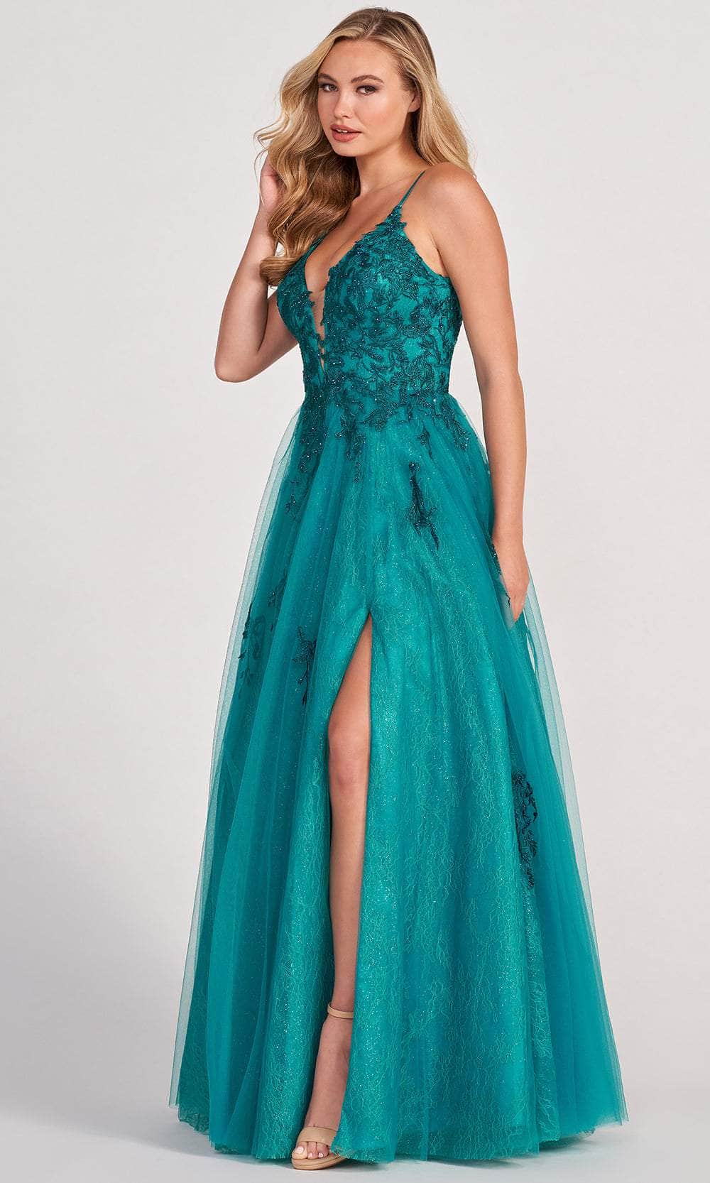 Colette for Mon Cheri CL2025 - Embellished A-line Prom Gown Ball Gowns 00 / Turquoise