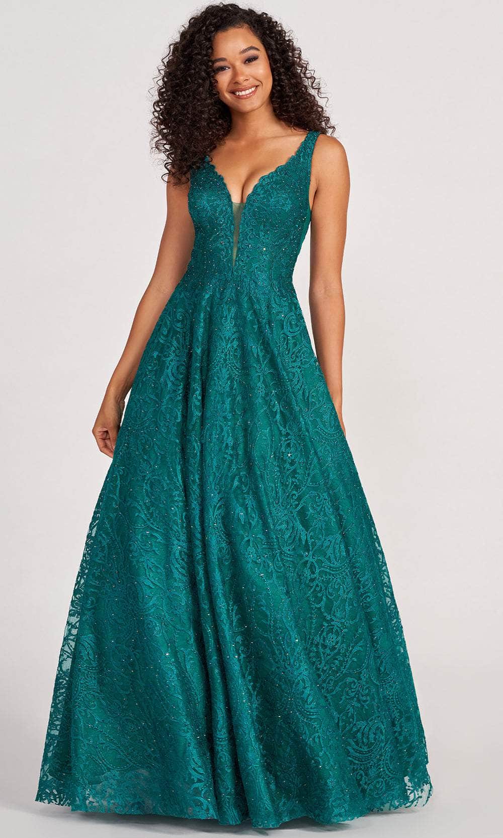 Colette for Mon Cheri CL2029 - Lace Embroidered A-Line Prom Gown Prom Dresses 00 / Emerald