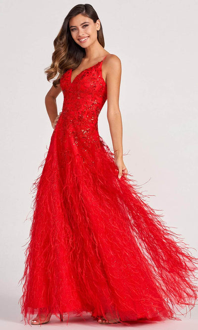 Colette for Mon Cheri CL2044 - Sleeveless Feathered Evening Dress Evening Dresses 00 / Red