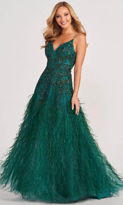 Colette for Mon Cheri CL2044 - Sleeveless Feathered Evening Dress Evening Dresses 00 / Spruce