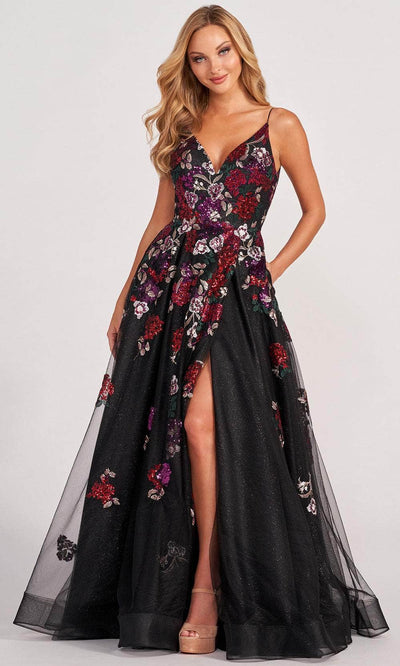 Colette for Mon Cheri CL2069 - Glittery Embroidered A-line Dress Prom Dresses 00 / Blk/Multi