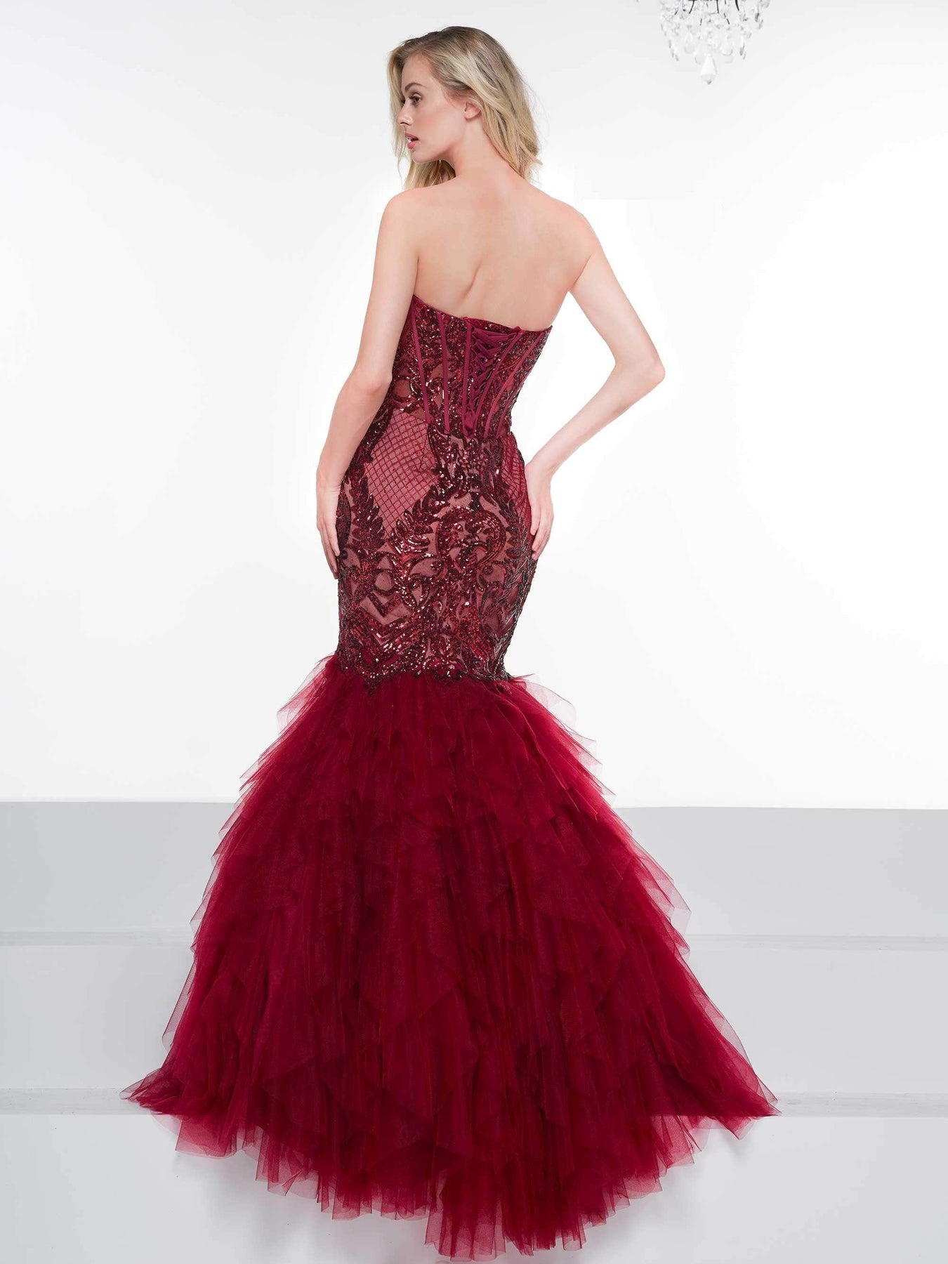 Colors Dress - 2067 Sequined Illusion Corset Tiered Gown Evening Dresses