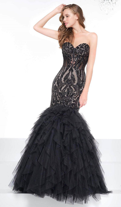 Colors Dress - 2067 Strapless Sequined Corset Trumpet Gown - 1 pc Bkond In Size 16 Available CCSALE 16 / Black/Nude
