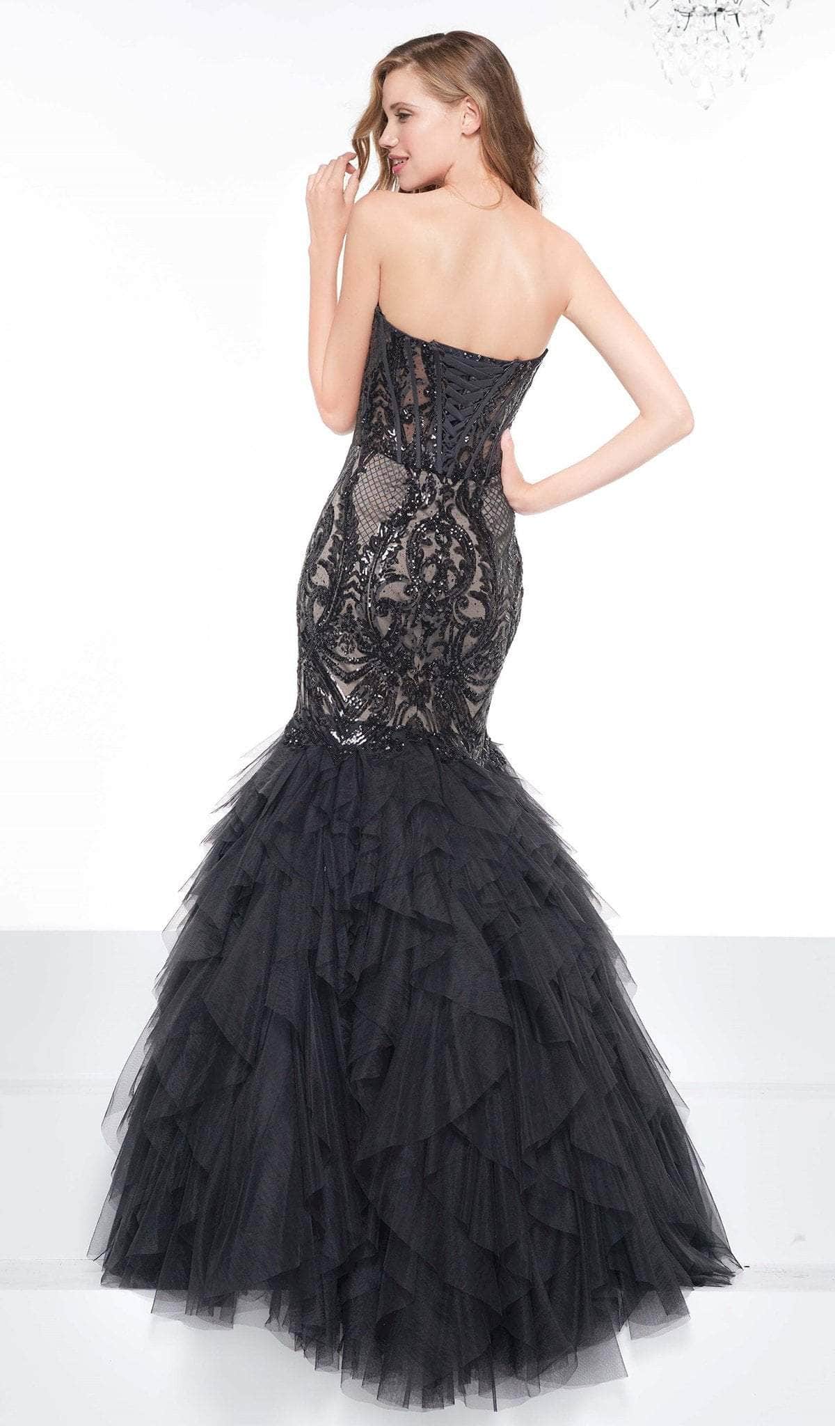 Colors Dress - 2067 Strapless Sequined Corset Trumpet Gown - 1 pc Bkond In Size 16 Available CCSALE 16 / Black/Nude
