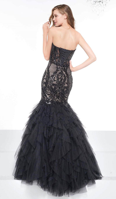 Colors Dress - 2067 Strapless Sequined Corset Trumpet Gown - 1 pc Bkond In Size 16 Available CCSALE 16 / Black/Nude