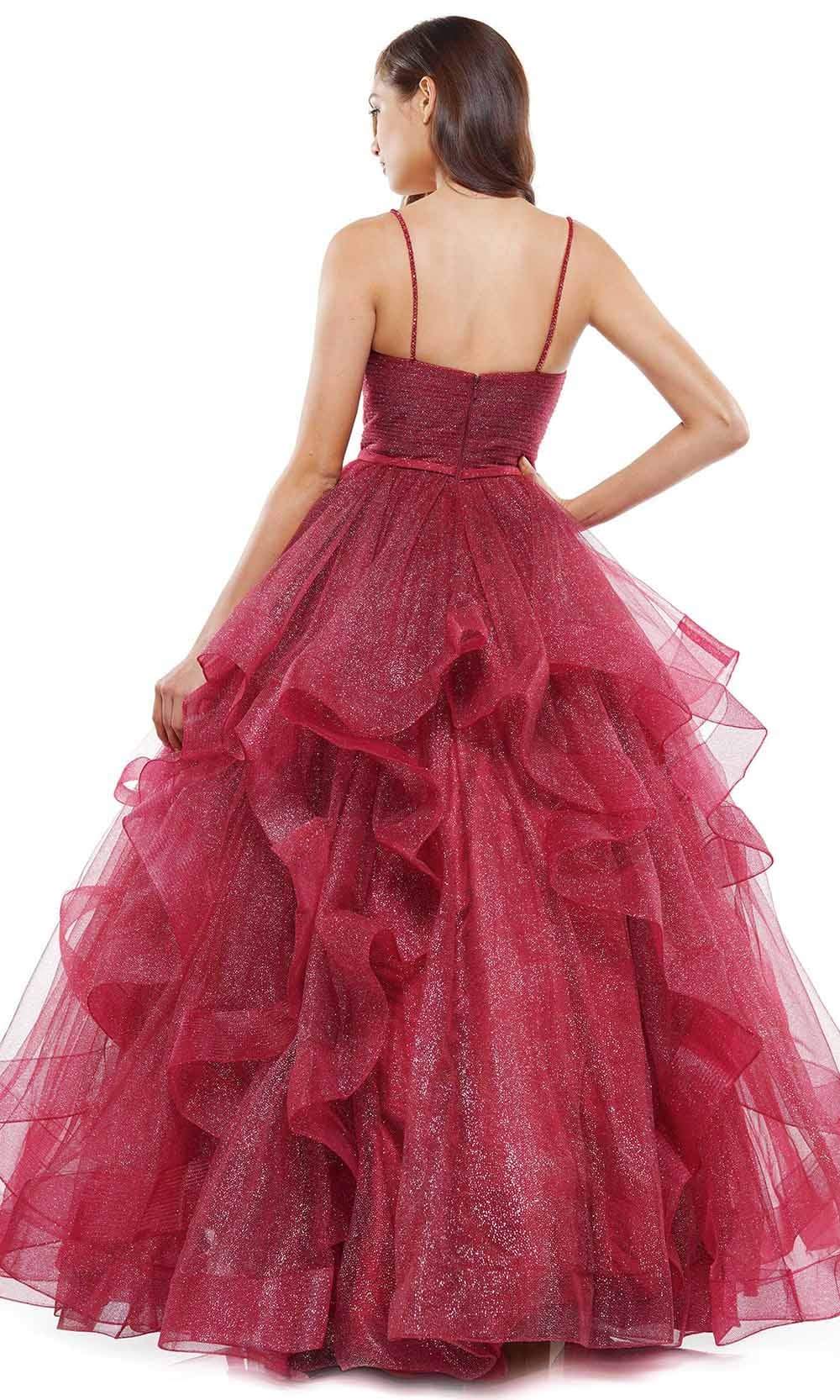 Colors Dress - 2381 V Neck Glitter Mesh Ballgown Prom Dresses