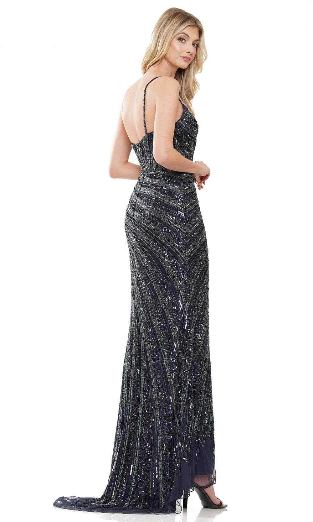 Colors Dress 3150 - V-Neck Sequin Embellished Prom Gown Prom Dresses