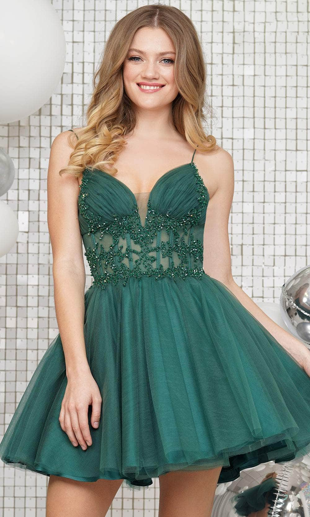 Colors Dress 3342 - Beaded Bodice Cocktail Dress Special Occasion Dresses Dresses 0 / Deep Green