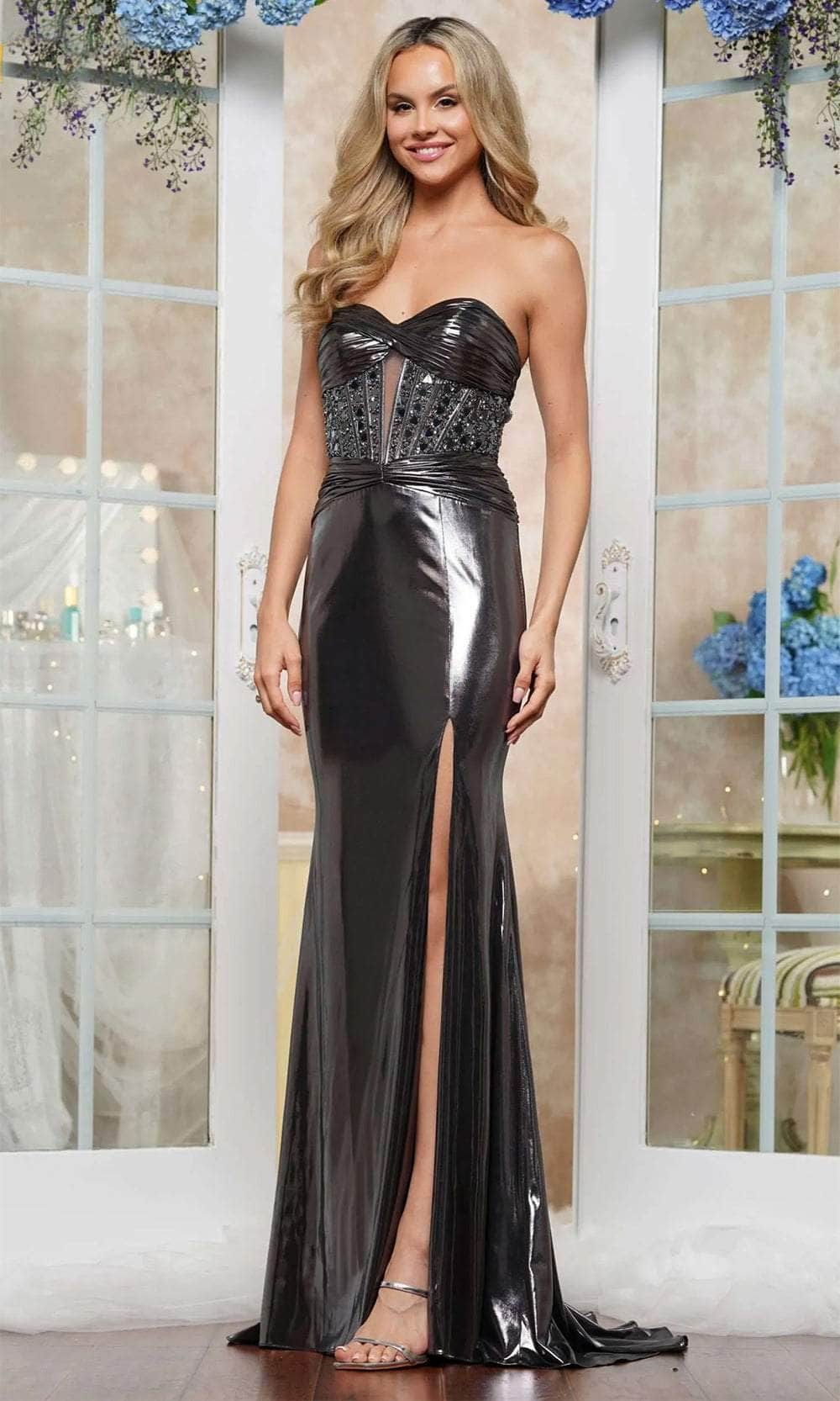 Colors Dress 3414 - Metallic Corset Prom Dress Prom Dresses