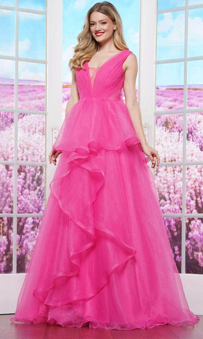 Colors Dress 3490 - Shirred Rosette Prom Dress Evening Dresses