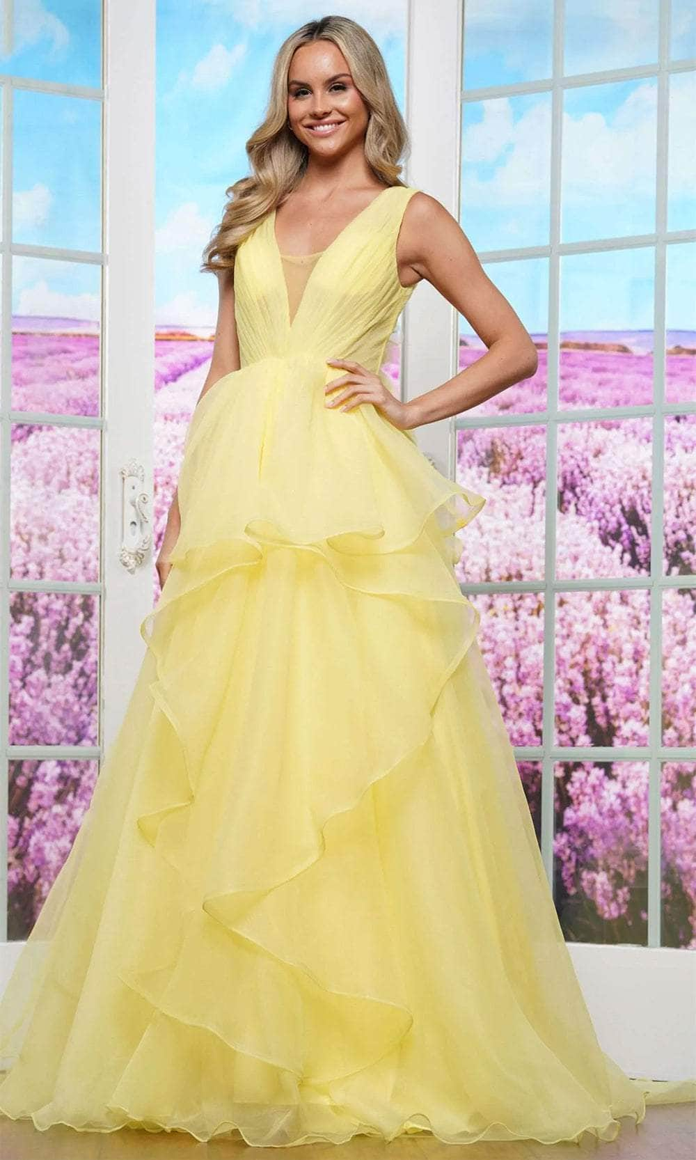 Colors Dress 3490 - Shirred Rosette Prom Dress Evening Dresses