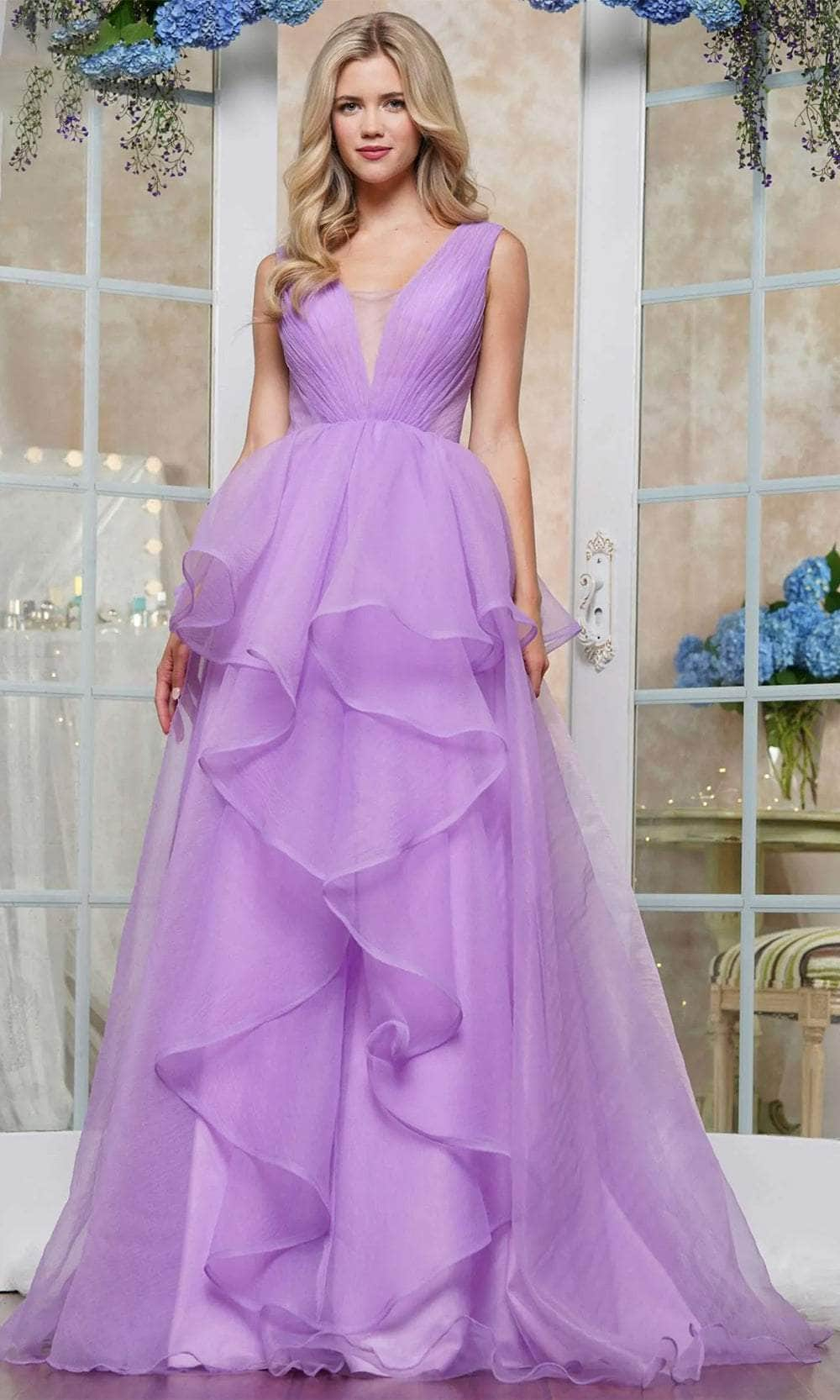 Colors Dress 3490 - Shirred Rosette Prom Dress Evening Dresses