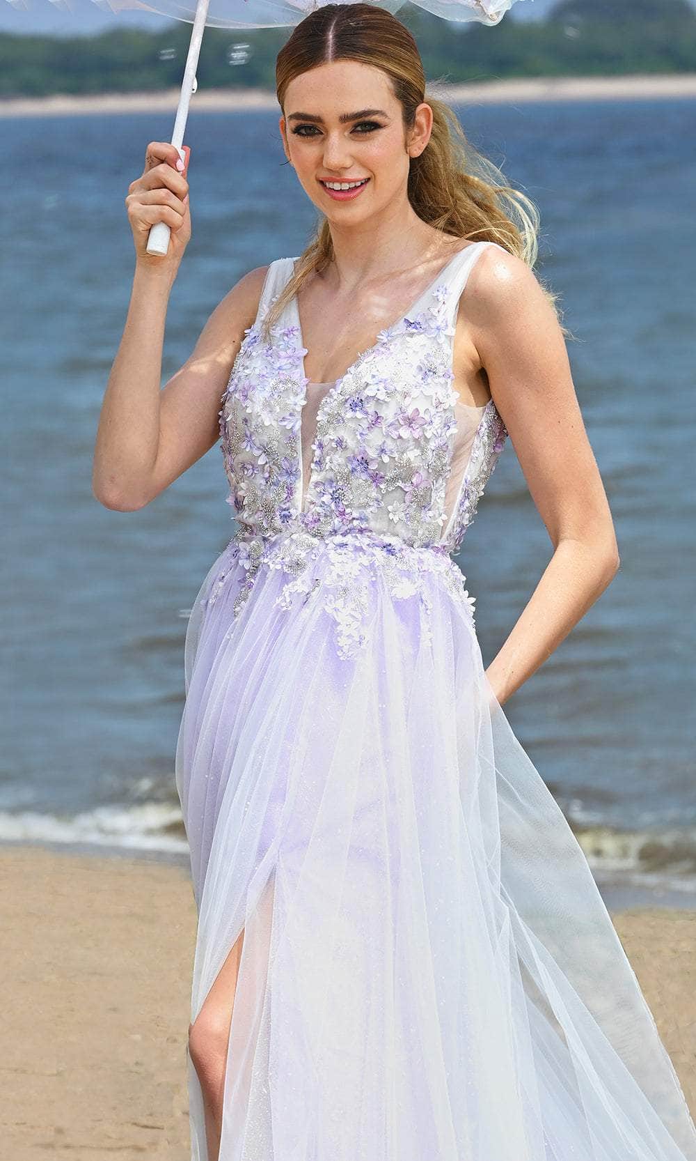 Colors Dress 3499 - Long Tulle with 3D Flower A-Line Dress - Wide Straps, Sleeveless, 3D Floral Applique, Beaded, Front Slit, Floor Length 0 / Pink Colors Dress 3499 - Long Tulle with 3D Flower A-Line Dress - Wide Straps, Sleeveless, 3D Floral Applique, Beaded, Front Slit, Floor Length 0 / Pink
