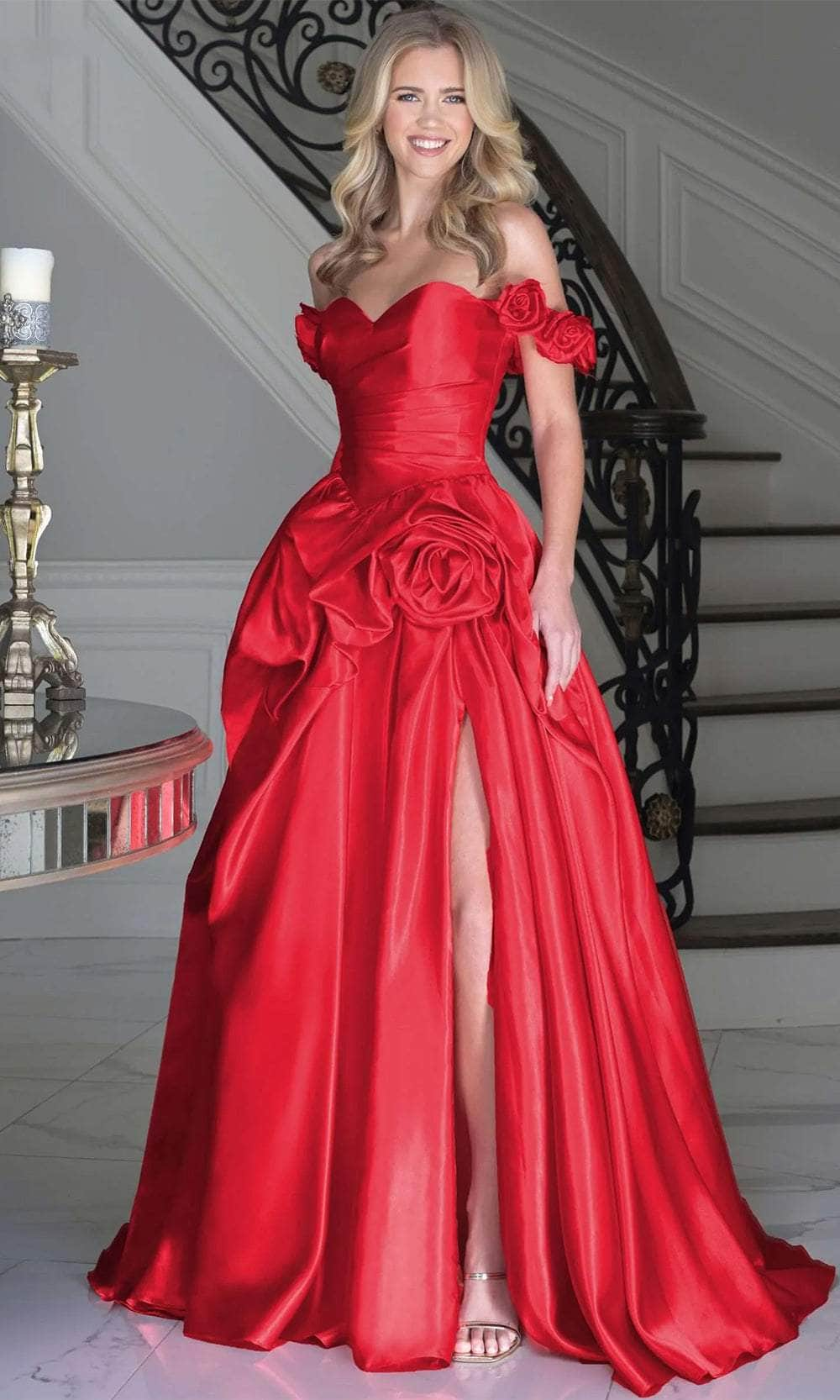 Colors Dress 3521 - Rosette Off Shoulder Prom Dress Evening Dresses