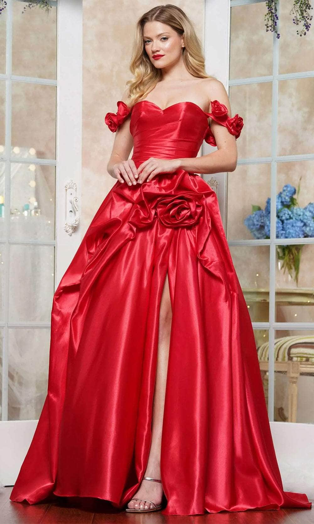 Colors Dress 3521 - Rosette Off Shoulder Prom Dress Evening Dresses