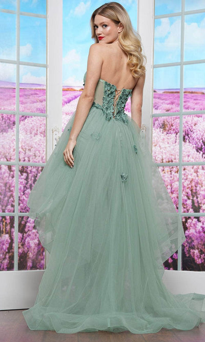 Colors Dress 3600 - Floral Appliqued Hi-Low Prom Gown Evening Dresses