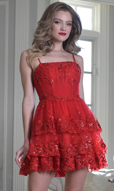 Colors Dress 3657 - Embroidered Square Neck Party Dress Cocktail Dresses