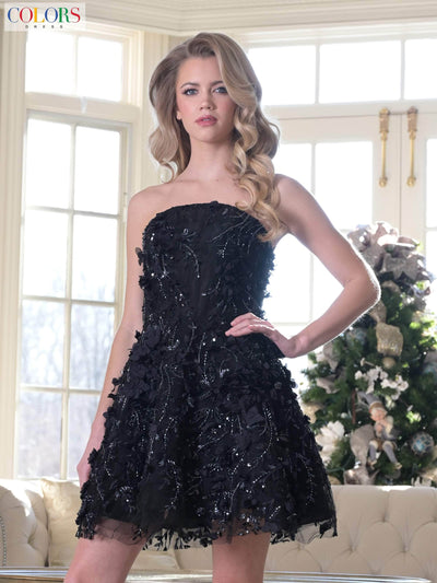 Colors Dress 3659 - Strapless Sequin A-Line Dress Cocktail Dresses