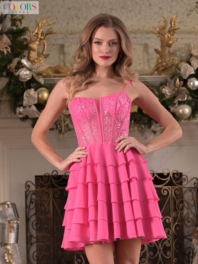 Colors Dress 3686 - Sequin Mesh Tiered A-Line Dress Homecoming Dresses