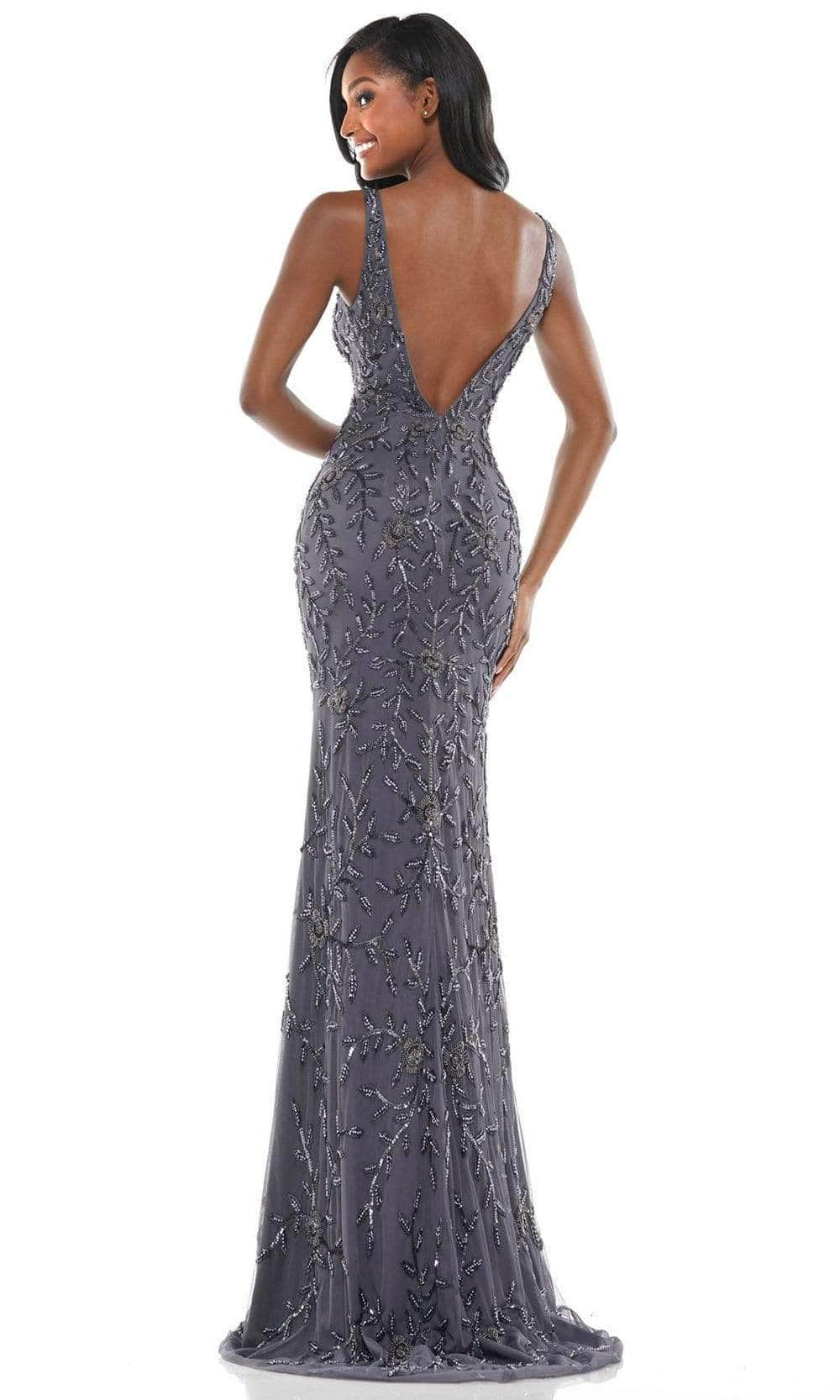 Colors Dress - Plunging Back Beaded Prom Dress K102 - 1 pc Gunmetal In Size 10 Available Prom Dresses 10 / Gunmetal