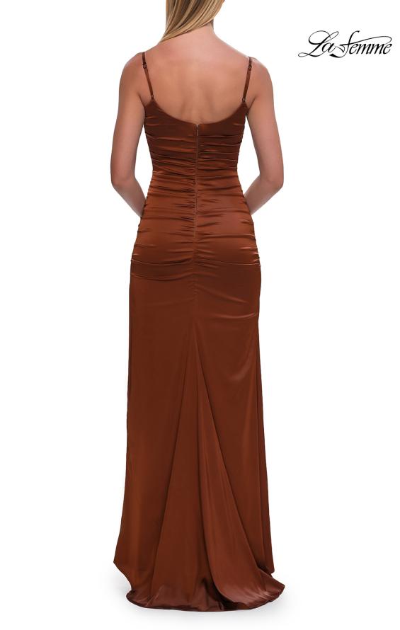 La Femme 33413 - Spaghetti Strap Satin Gown with Ruching