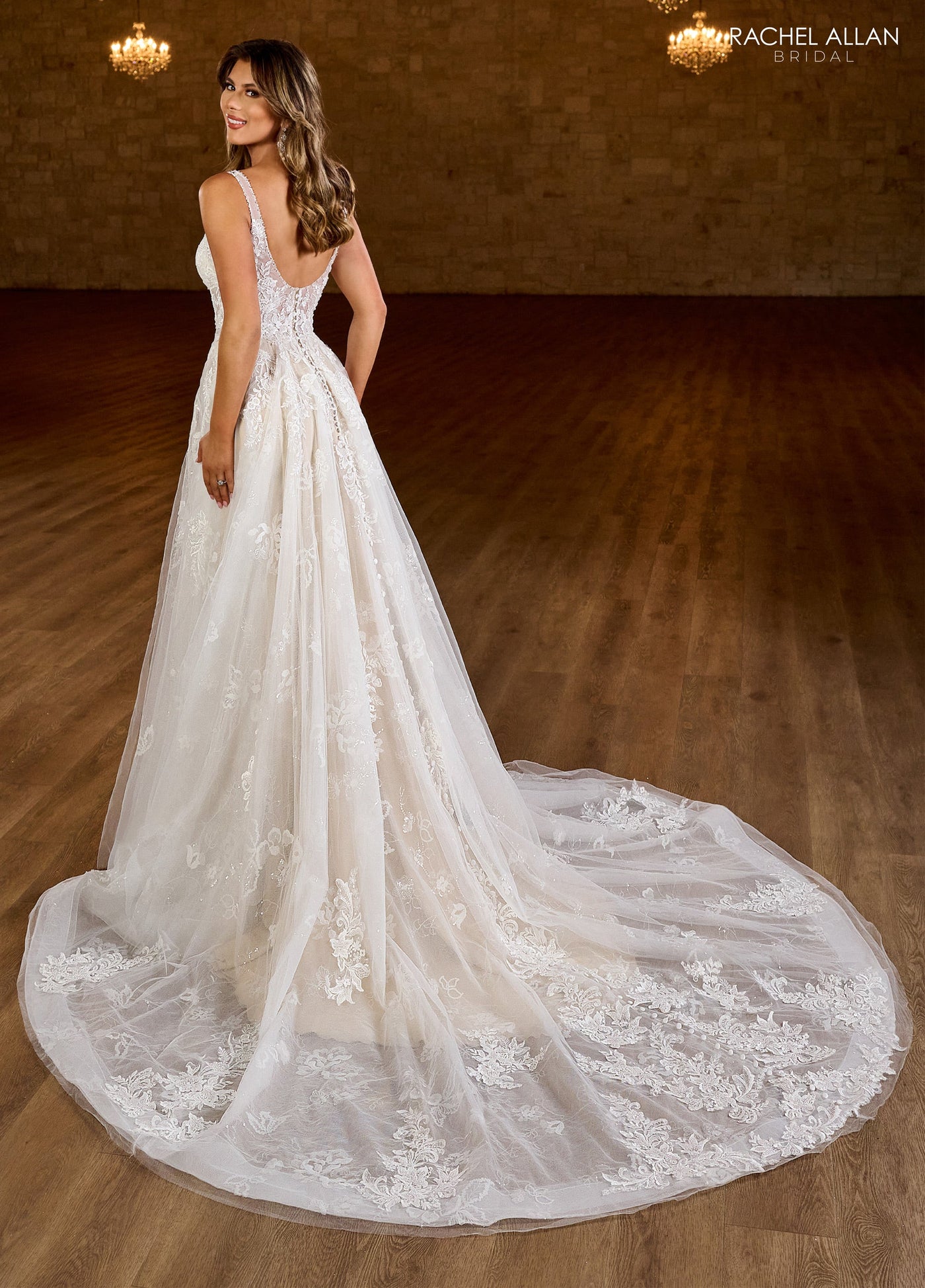 Rachel Allan RB4186 - Scoop Neck Embroidered Gown with Slit Wedding Dresses
